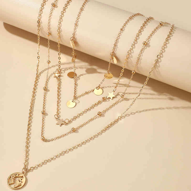 

Tocona Bohemian Map Pendant Neckalce Charms Star Wafer Multilayer Sweater Chain Party Jewelry for Women Accessories Collar 15130