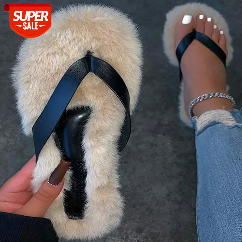 

Women'S Sandals 2021 New Comfort Fur Women'S Flip Flops Furry Women Casual Flats Shoes Female Sandals Outdoors Ladies Shoes #iP7Z, Black