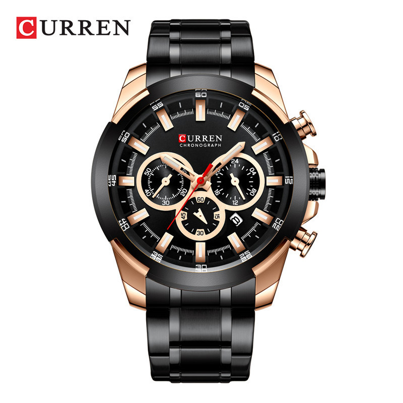 

CURREN Watches 8361 Stainless Steel Mens Quartz Battery Date Military Wristwatch Chronograph Sports Watch Waterproof Clock Male Luminous pointers relojes hombre, Silver brown