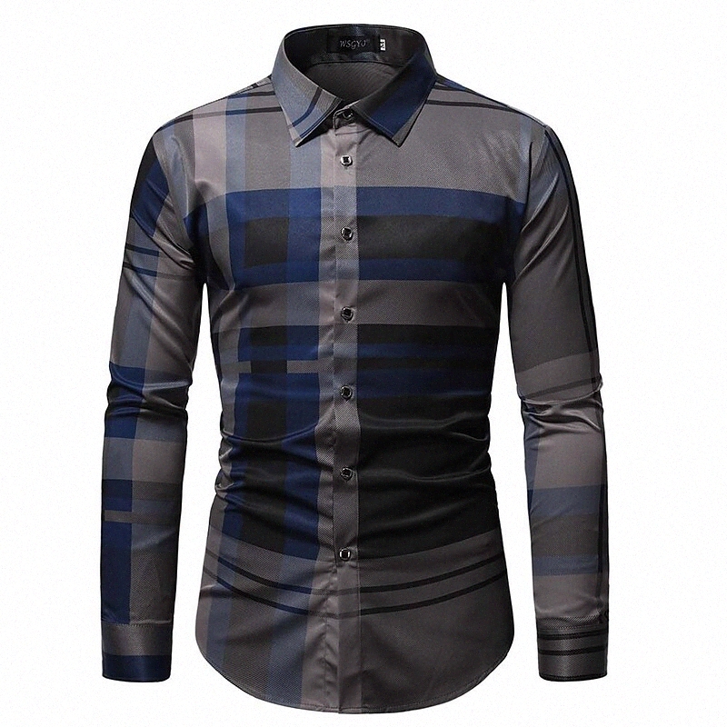 Chemise pour hommes Collier classique Collier classique quotidien Tops à manches longues Casual mode bleu rouge J4D3 #