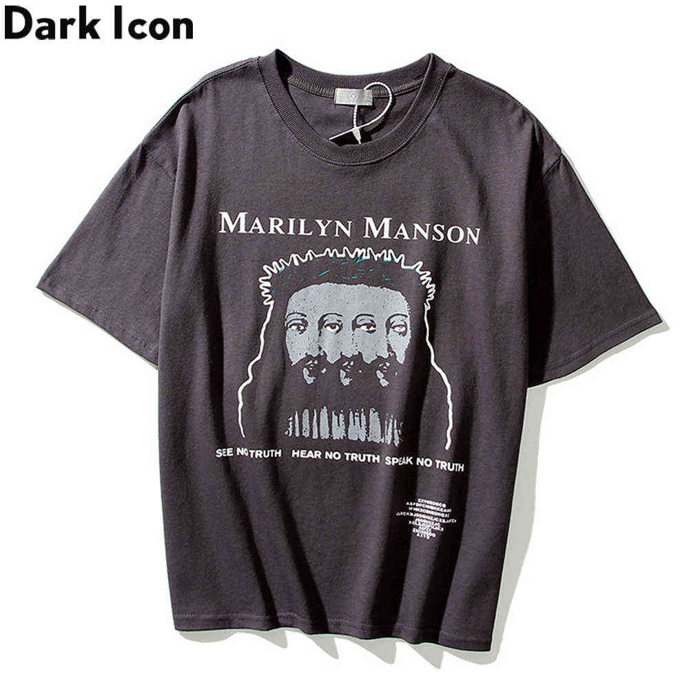 

Printed Streetwear Men's T-shirt Short Sleeve Loose Tshirts for Men Male Top 210603, Grey