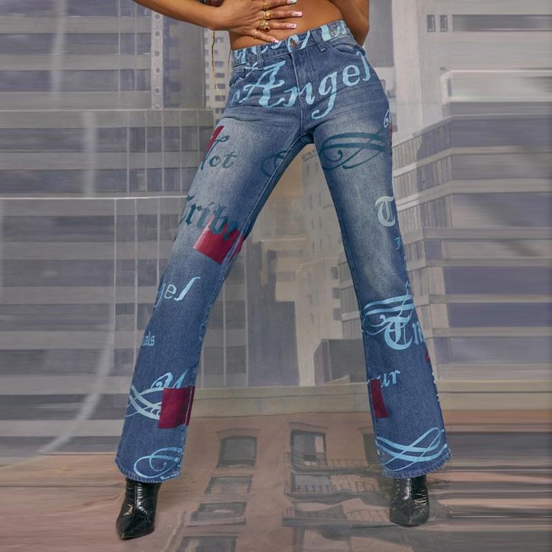 

Women' Pants & Capris Jaded Brand London Long Women Y2K Vintage Trousers Streetwear Wide Leg Print Angel Distressed Low Rise Boyfriend Jean, Blue