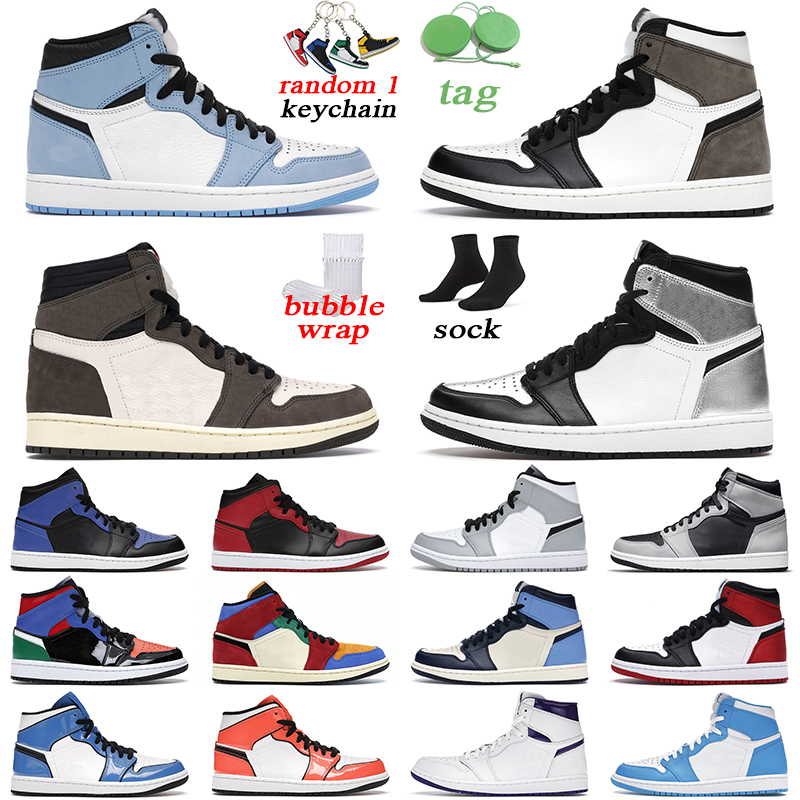 

university blue 1s men women basketball shoes dark mocha turbo green silver toe outdoor mens trainer sports sneakers, Shoes box