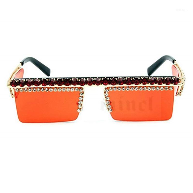 

Sunglasses MINCL/Retro Square Double Lens Small Frame Diamond Female Luxury Rhinestone Flat-top With Box FML