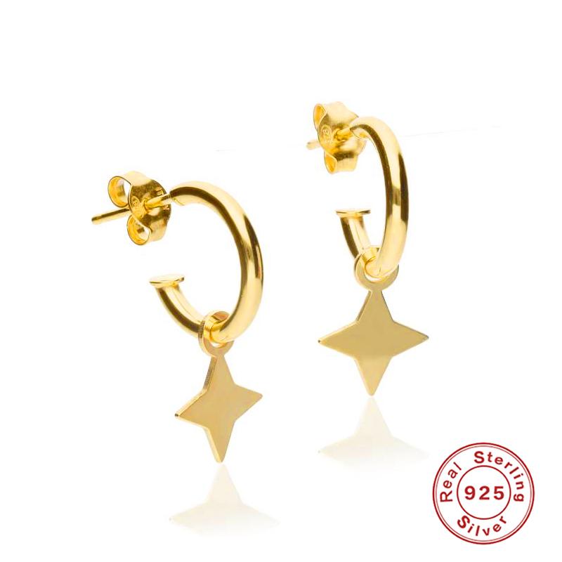 

Hoop & Huggie BOAKO 925 Sterling Silver C Shape Earrings With Star Pendant Circle Piercing Earring Luxury Fine Jewelry For Women Party