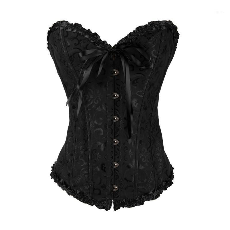 

Bustiers & Corsets Sexy Woman Lace Up Corset Bustier Zip Floral Women Gothic Boned Underwear Slimming Overbust Plus Size, Black