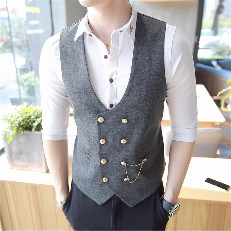 

2021 of New Trespassed Sleeveless Thin Men Ed in the Black Gray Male Mode Business Casual Suit Collection Zw98