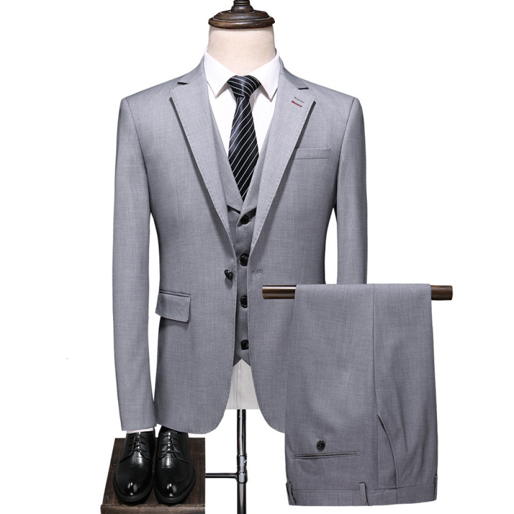 

2021 Autumn Color Men' Single Row One Buckle Pieces Business Fashion Slim Groom Suit Qsus, Gray
