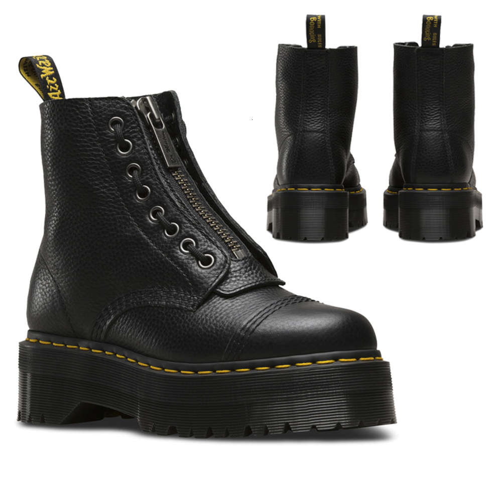 

Top Brand Women Genuine Leather Boots Martens Chunky Motorcycle for Fashion Round Toe Combat Ladies Shoes, Black