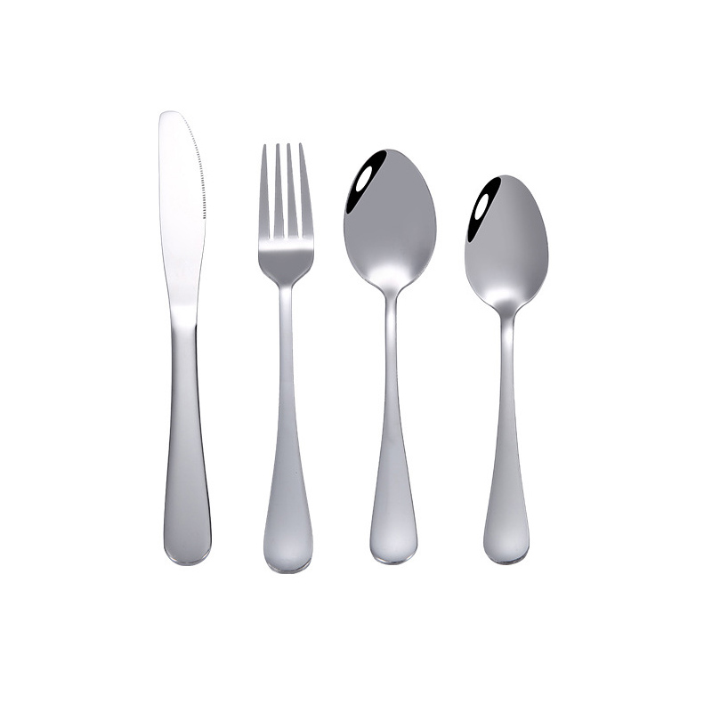 Silver 1010 stainless steel tableware set, four piece knife spoon fork , spoon, can be used for home and picnic-image-644650288