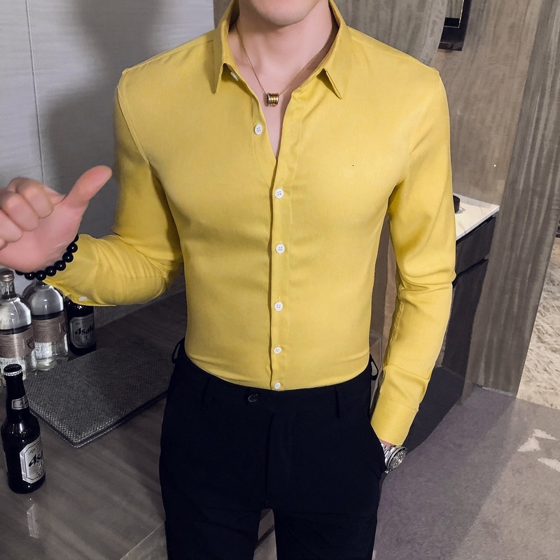 

New Estilo Britnico Primavera Nova Manga Longa Camisas Para Roupas Masculinas 2021 Simples Fino Ajuste Casual Clube/festa/ Vestido Formal We, White