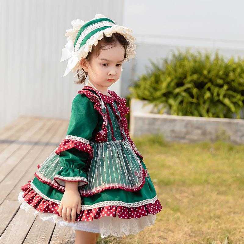 

Children Spain Dress infant Retro Embroidered Vestidos Baby Girl Christmas Lolita Royal Dresses Girls Birthday Baptism Frocks 210615, Green
