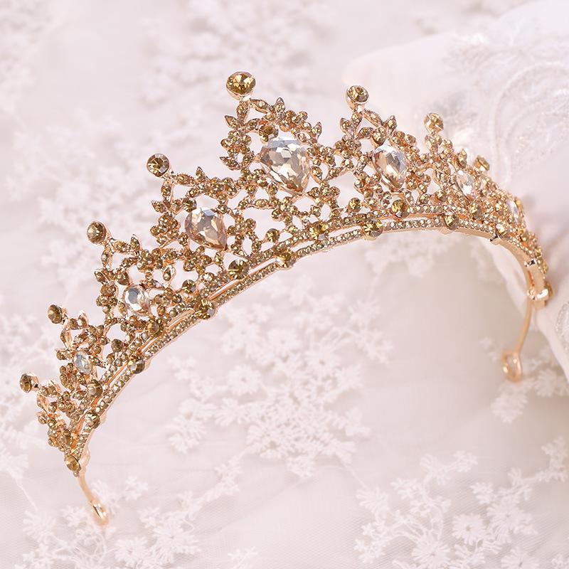 

Gold Champagne Rhinestone Crystal Women Bride Diadem Headpiece Girl Tiaras And Crowns Wedding Accessories Bridal Hair Jewelry Clips & Barret, Golden;silver