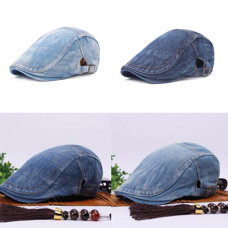 

Visors Washed Denim Cap Ladies Beret Hat Elastic Adjustable Ivy Flat Gatsby Wholesale Simple Visor Men's Sun Retro, Blue;gray