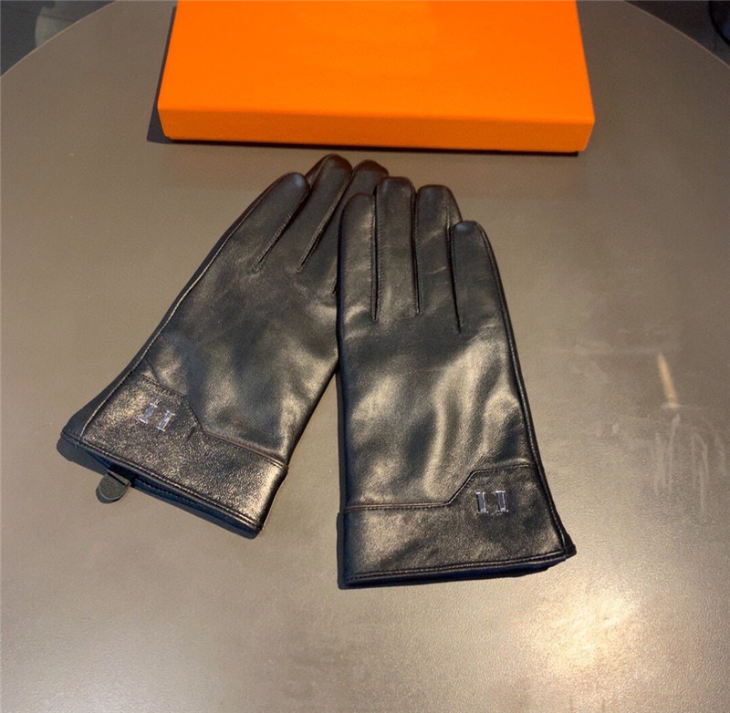 

Winter Driving Warm Gloves High Quality Sheepskin Mittens Mens Letter Designer Glove Solid Color Leather Mitten, Blue;gray