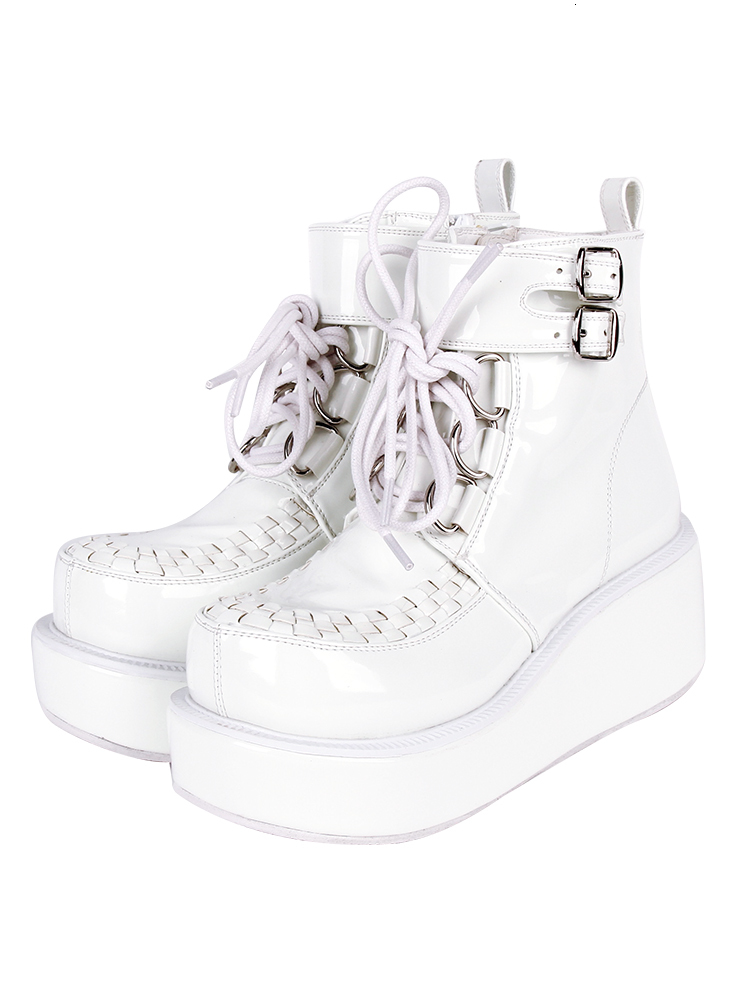 

Punk Loli Japanese Gothic Girl Platform Anime Cosplay Lolita Woman Martins Boots Harujuku Goth Rents Up to High Top Vdtx, Beige.