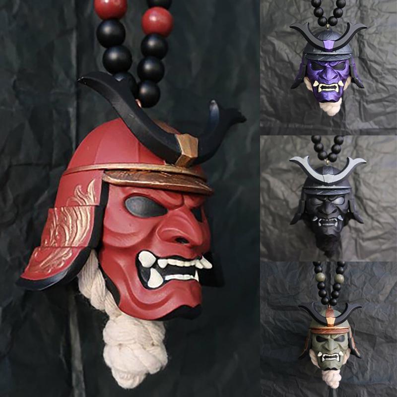 

Keychains 10Styles Samurai Kabuto Helmet Hannya Hanging Ornament Car Rear View Mirror Charm Japan Demon Horn Gothic Fashion Resin Necklace