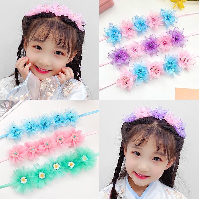 

Hair Accessories Fashion Organza Lace Flower Garland Headband DIY Bands For Girls Turban Children Bandage Hairband Baby, Pink flower