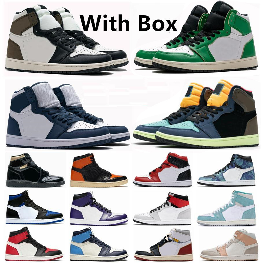 

1 High Basketball Shoes Men Women TWIST Bred Toe Black Green Game Royal UNC Patent Court Purple Shattered FRAGMENT Banned Sports, Color 11