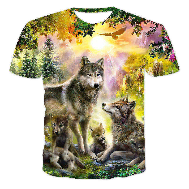 

summer fashion new cute animal jungle wolf digital printed children's casual short sve sportswear y7e, White;black
