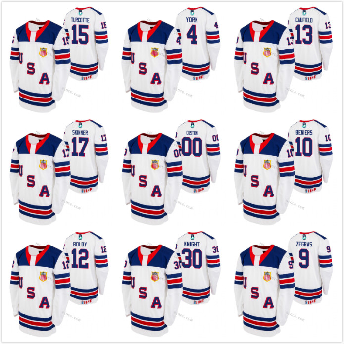 

Youth 2021 IIHF WJC Gold Winner Jersey Spencer Knight Hunter Skinner Alex Turcotte Cole Caufield Matthew Boldy Matthew Beniers Zegras York, #4 cam york