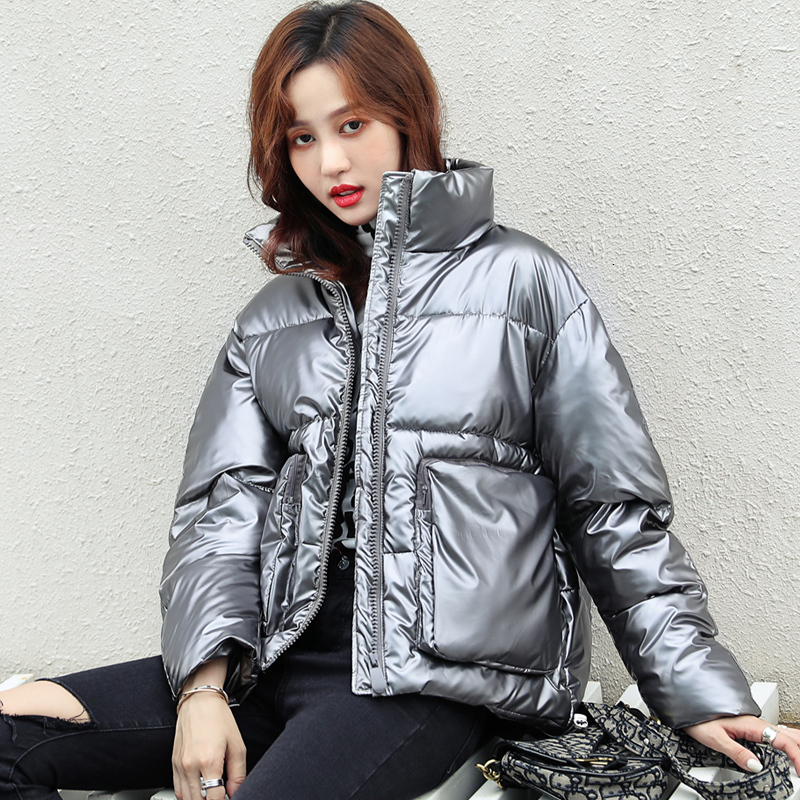 

2021 Ladies Coats and Jackets Autumn Winter Bubble Coat New Fashion Women Stand Collar Green Vinyl Er Parka Mujer Lh83, Black