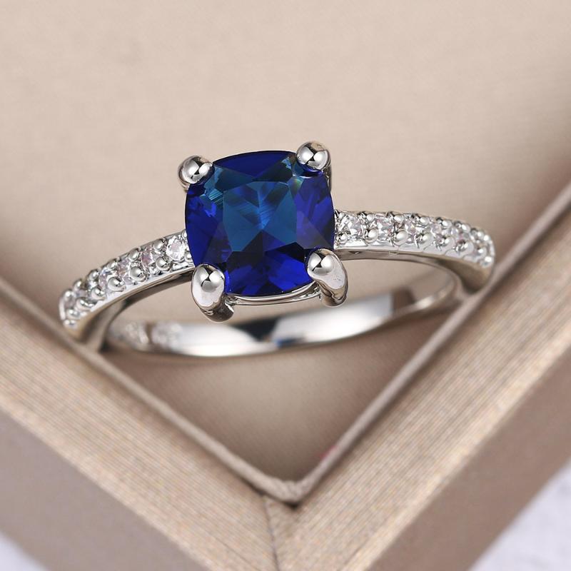 

Cluster Rings Entry Lux Ring For Women Four Green Blue Square Cut Cubic Zirconia Silver Color Gifts Fashion Jewelry KCR057, Golden;silver