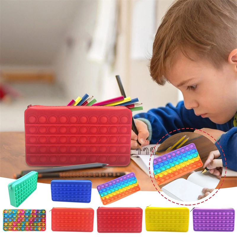 

Wholesale Silicone Fidgets Pop It Sensory Pencil Case Toys Party Snap Hand Grab Bubble Stationery Storage Bag Antistress Back To School Gift for Kids And Adults