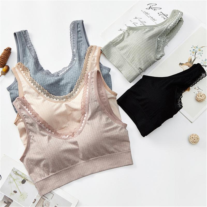 

Traing Bras Vest Women Fitness Tops Anti-sweat Padded Underwear Solid Sports Bra Cotton Female Leisure Home Tops Crop