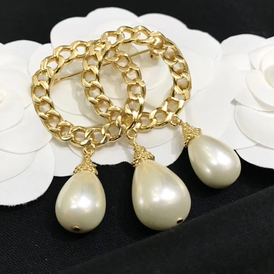 

Luxury Designer Brooches Water Drop Glass Pearl Chain Brooch High Quality fashion Jewelry Top Party Gift L-C13 Lan_Jewelry2, Gray