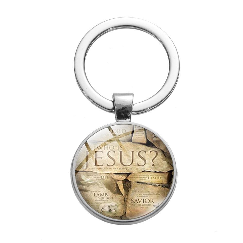 

New Arrival Jesus Color Print Keychain Ichthus Christian Religious Faith Glass Crystal Pendant Key Chain Jewelry Souvenir