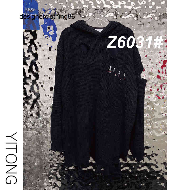 

Balencaigas Designers Sweaters Alphabet Printed Hooded Hole Knitted Men Women, Red