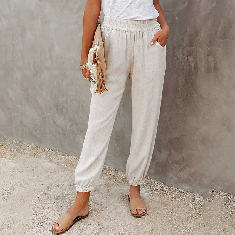 

Fashion Elastic Waist Sports Harem Pants Women Summer Casual High Waist Solid Color Ladies Jogging Sweatpants 210608, Khaki