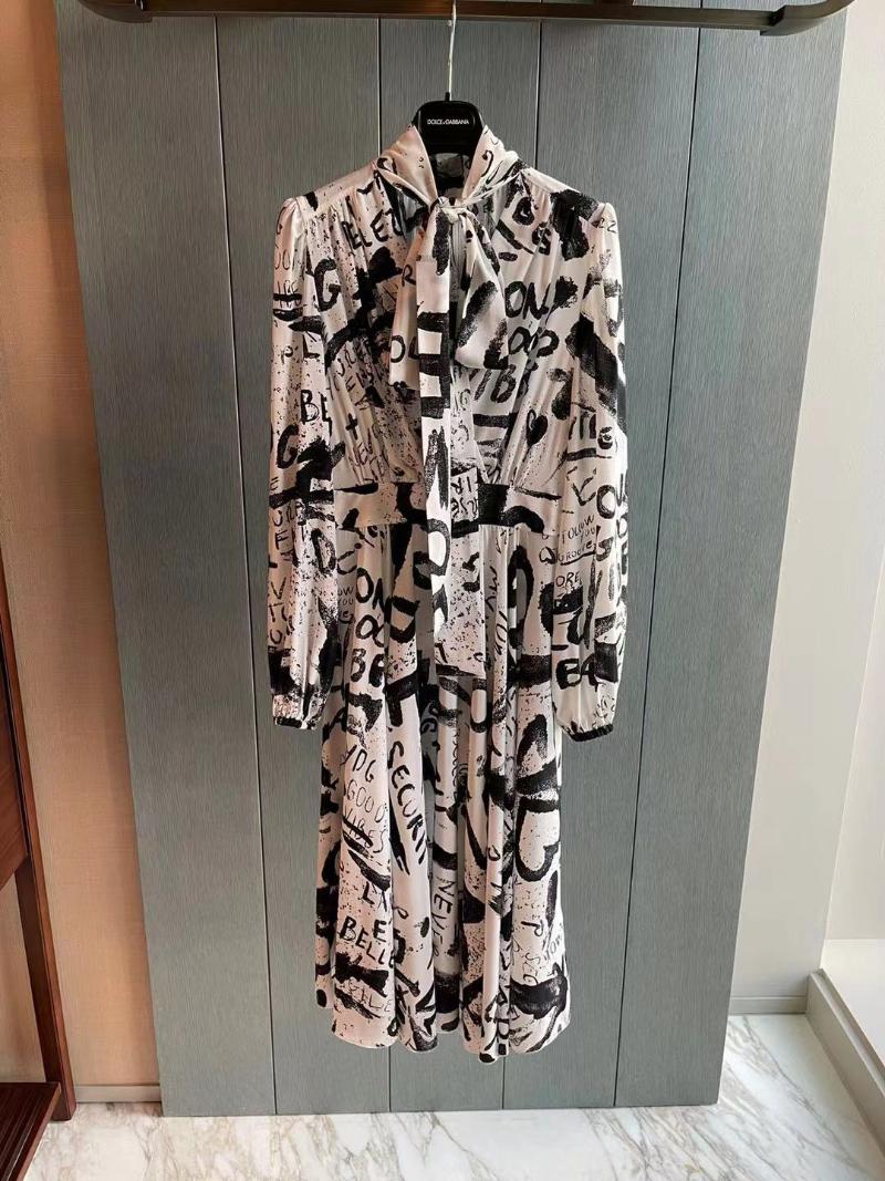 

Casual Dresses 2021 Autumn And Winter Retro Ink Painting Halo Dyeing Effect Printing Dress Thickened Silk Fabric High Quality Sicily Luxury, Black;gray