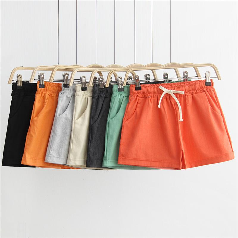 

Women's Shorts YuooMuoo Korean Sweet Preppy Style Summer Sports Cotton Linen Women Candy Color Casual Elastic With Belt Short
