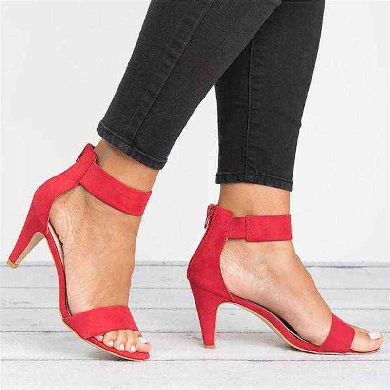 

Dress Shoes Women Sandals Open Toe Summer with High Heels Ankle Strap Female Thin Heel Zipper Plus Size Sandalias Mujer 220303, Black