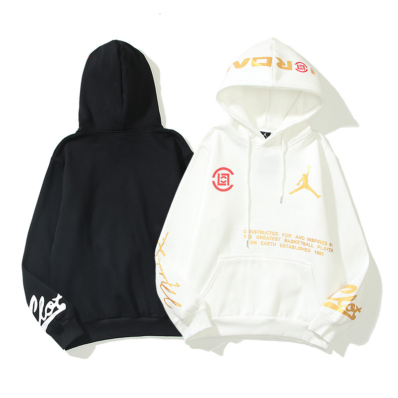 

hoodies 2021 autumn winter fashion brand clot joint aj sweater men's flying man long sleeve hooded plush loose coat, Black
