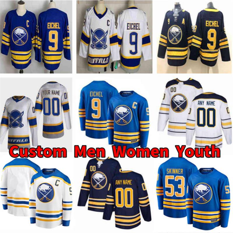 

BUFFALO SABRES 26 Rasmus Dahlin Hockey Jerseys 9 Jack Eichel 53 Jeff Skinner 28 Zemgus Girgensons 21 Kyle Okposo 71 Victor Olofsson 74 Asplund 33 Colin Miller Custom, Men colour 4