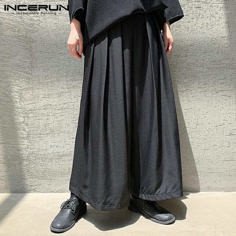 

Men' Pants Men Wide Leg Elastic Waist Loose Joggers High Street 2021 Trousers Mens Solid Color Casual Pleated Pantalon -5XL INCERUN, Black