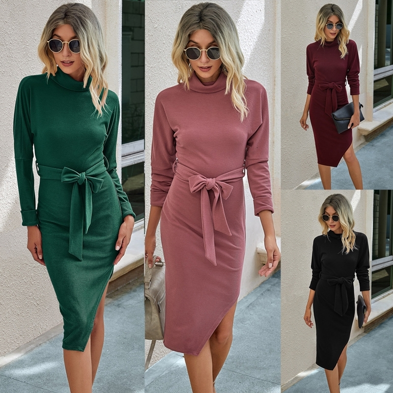 

2021 New Women Office Lady for Womens Autumn Female Long Sleeve Sashes Solid Slim Sexy Party Fashion Irregular Ol Eq66, Black