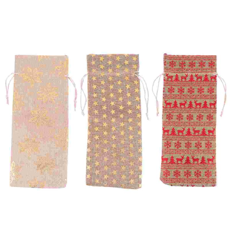 

Christmas Decorations 3Pcs Bottle Covers Bags Champagne