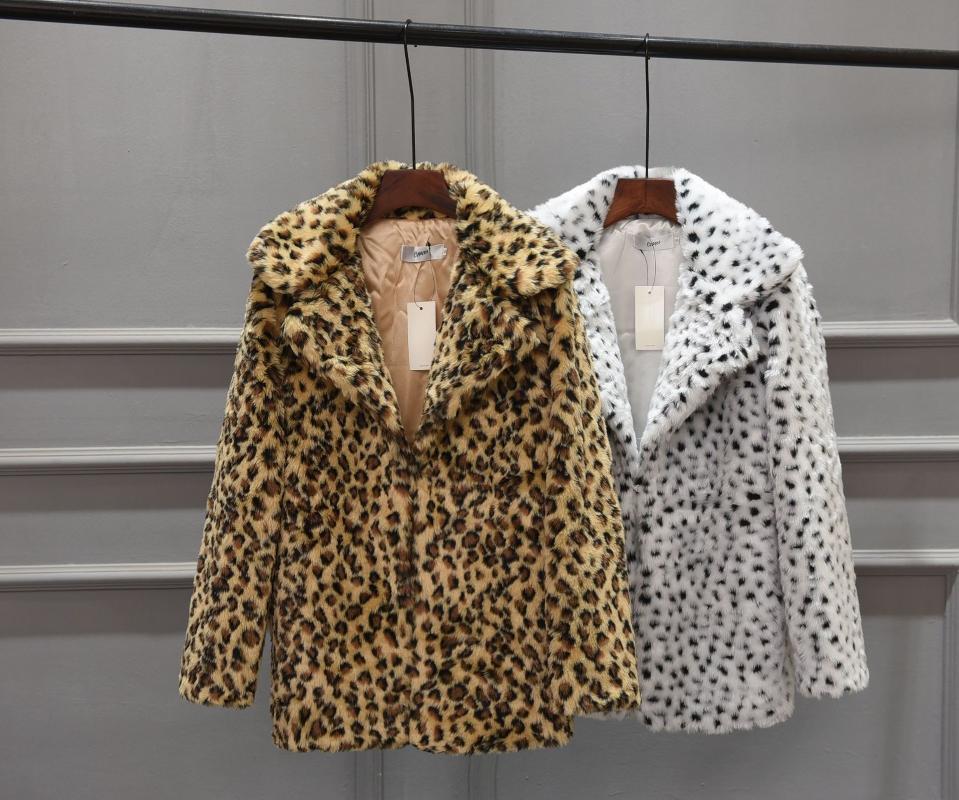 

Women' Fur & Faux 2021 Imitation Korean Medium And Long Suit Sexy Leopard Pattern Coat Black White Fashion