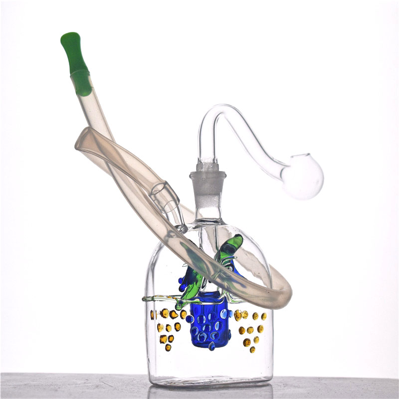 

New Square Glass Oil Burner Bong Water Pipes with Recycler Mini Dab Rig Hand Bongs with 10mm Male Glass Oil Burner Pipe and Hose