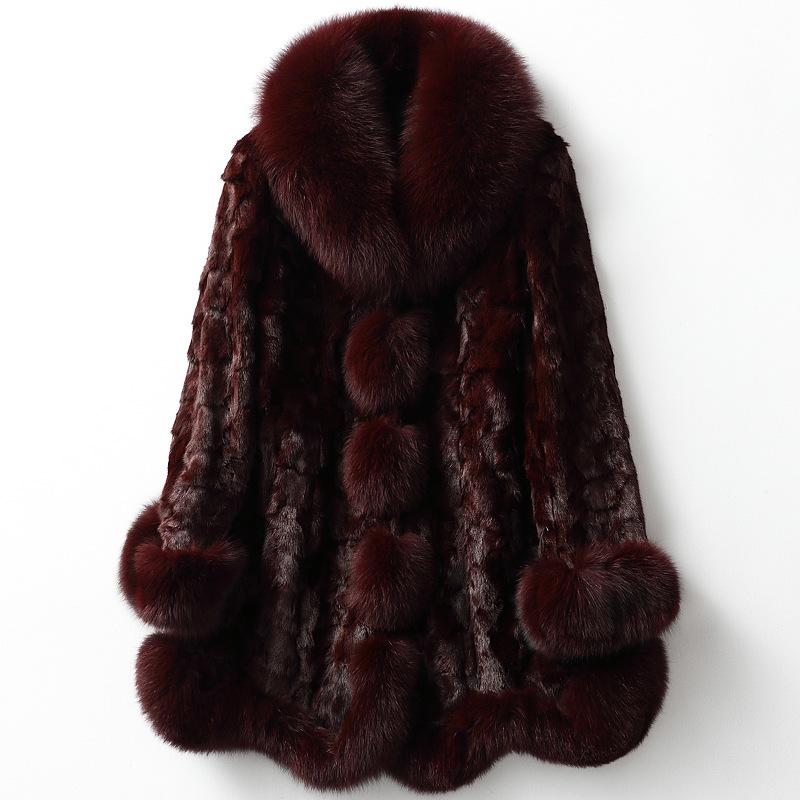 

Women's Fur & Faux Women Collar Vintage A-Line Burgundy Mink Winter Coat High Quality Long Sleeves Jacket Thick Warm Silk Lining Outwear, Black