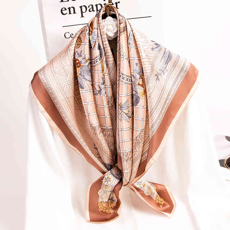 

100% Square Scarves Women 2021 Natural Silk Neck Scarf Floral Bufanda Hangzhou Printed Bandana Foulard Femme 88x88cm