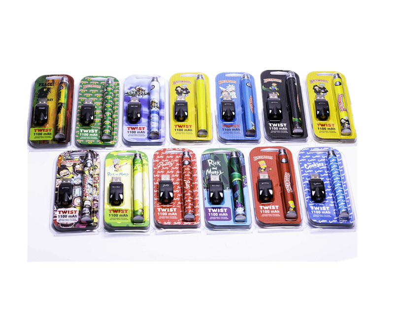 

Backwoods Twist 1100mAh 3.3v-4.8v Adjustable Battery With Ego USB Wireless Charger Cartoon Printing Yocan B-smart also ugo c