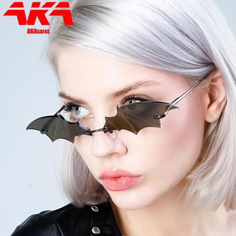 

AKAgafas Rimless Women Sunglasses Metal Sun Glasses For 2021 Funny Brand Designer Bat Modeling Okulary