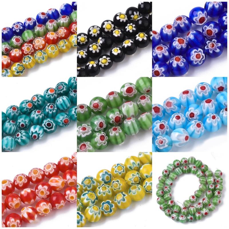 

Other 10 Strands 8mm Round Flower Pattern Handmade Lampwork Beads Millefiori Glass Loose Bead For Bracelet Necklace DIY Jewelry Making