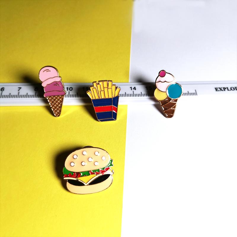 

Pins, Brooches Fashion Food Collection Hamburger French Fries Sundae Bag Clothes Decorative Jewelry Brooch Pins Lapel Enamel Pin Badge