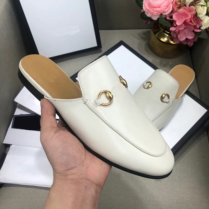 

Top quality flat bottomed women slipper Luxury Designer Sandals fashion leather shoes Baotou slippers metal buckle outdoor leisure Womens, Black